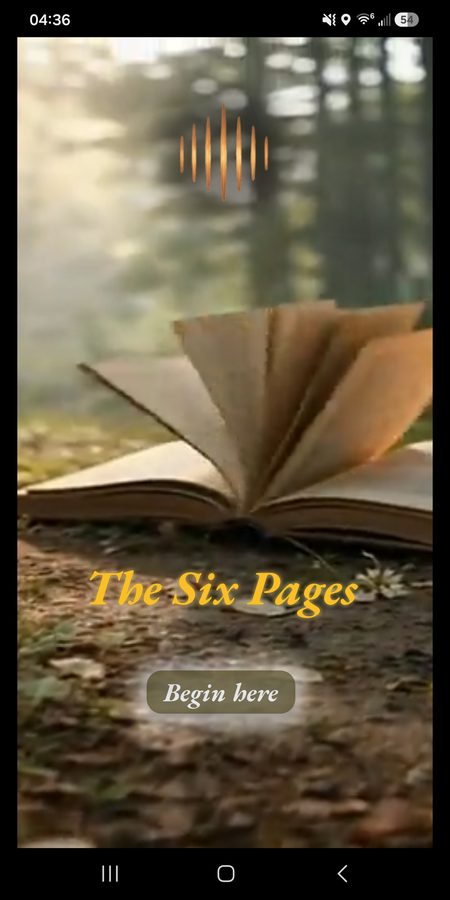 The opening screen of The Six Pages