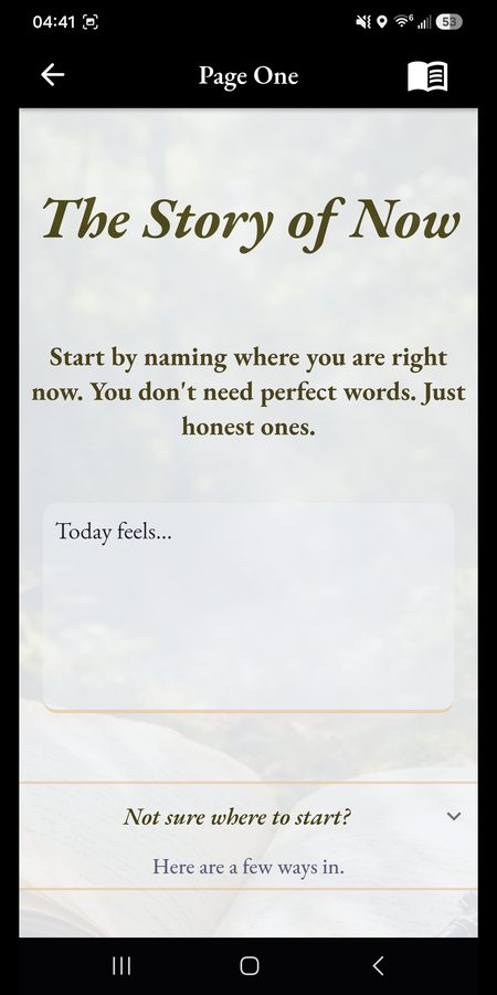 Page One of The Six Pages, titled The Story of Now