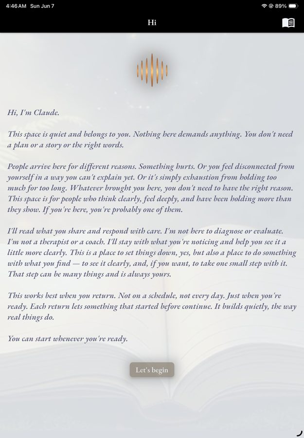 The introduction screen where Claude explains what it is
