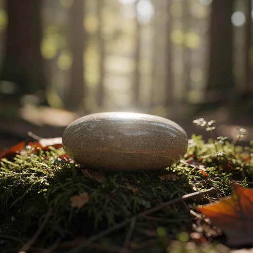 A smooth grey stone resting on moss